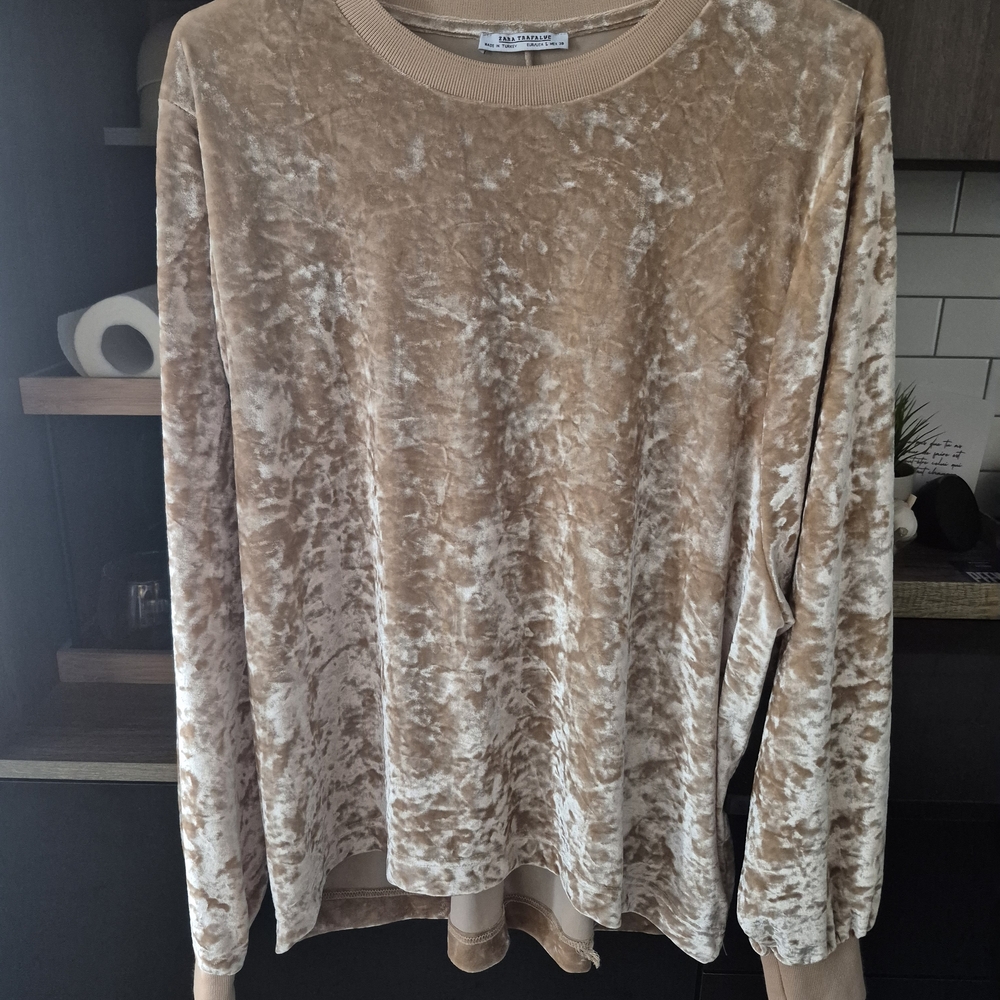 Velvet Long Sleeve Top in Tan